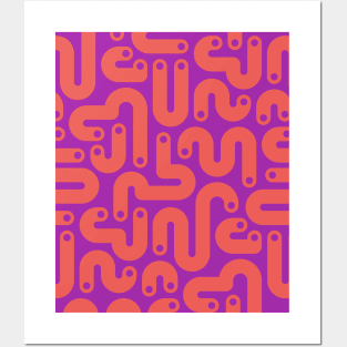 JELLY BEANS Squiggly New Wave Postmodern Abstract 1980s Geometric in Coral Orange with Bright Purple Dots - UnBlink Studio by Jackie Tahara Posters and Art